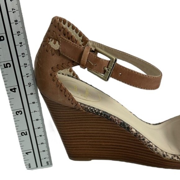 Jack Rogers Brown Wedge Sandals Womens Size 8.5 M Leather Bohemian Brazil Snake - Picture 14 of 16